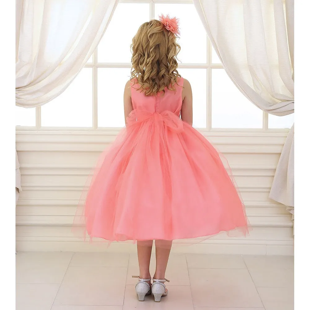 Little Girls Coral Rhinestone Tulle Flower Girl Dress 2T-6