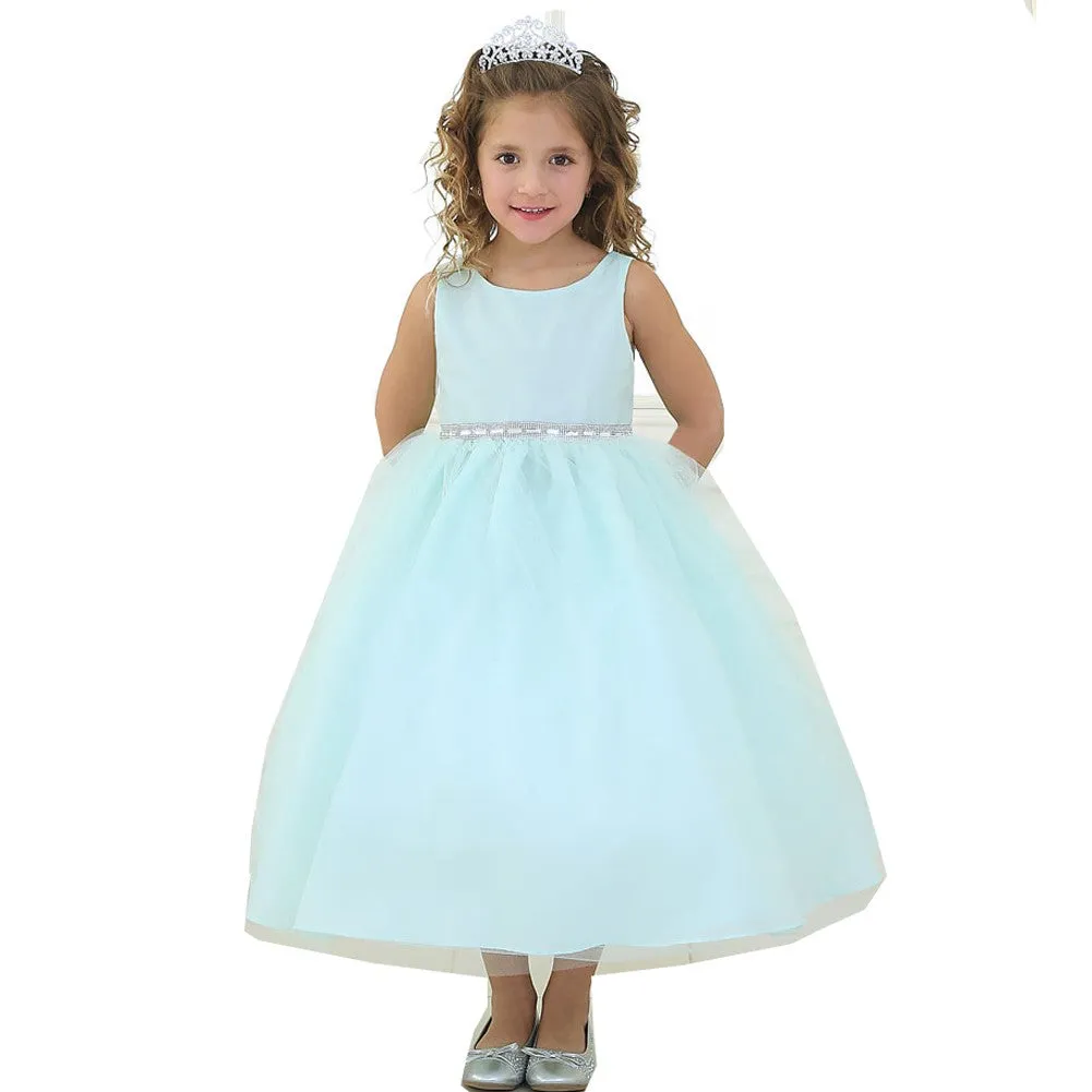 Little Girls Mint Rhinestone Tulle Flower Girl Dress 2T-6