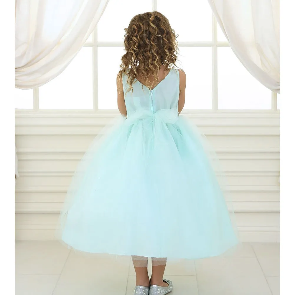 Little Girls Mint Rhinestone Tulle Flower Girl Dress 2T-6
